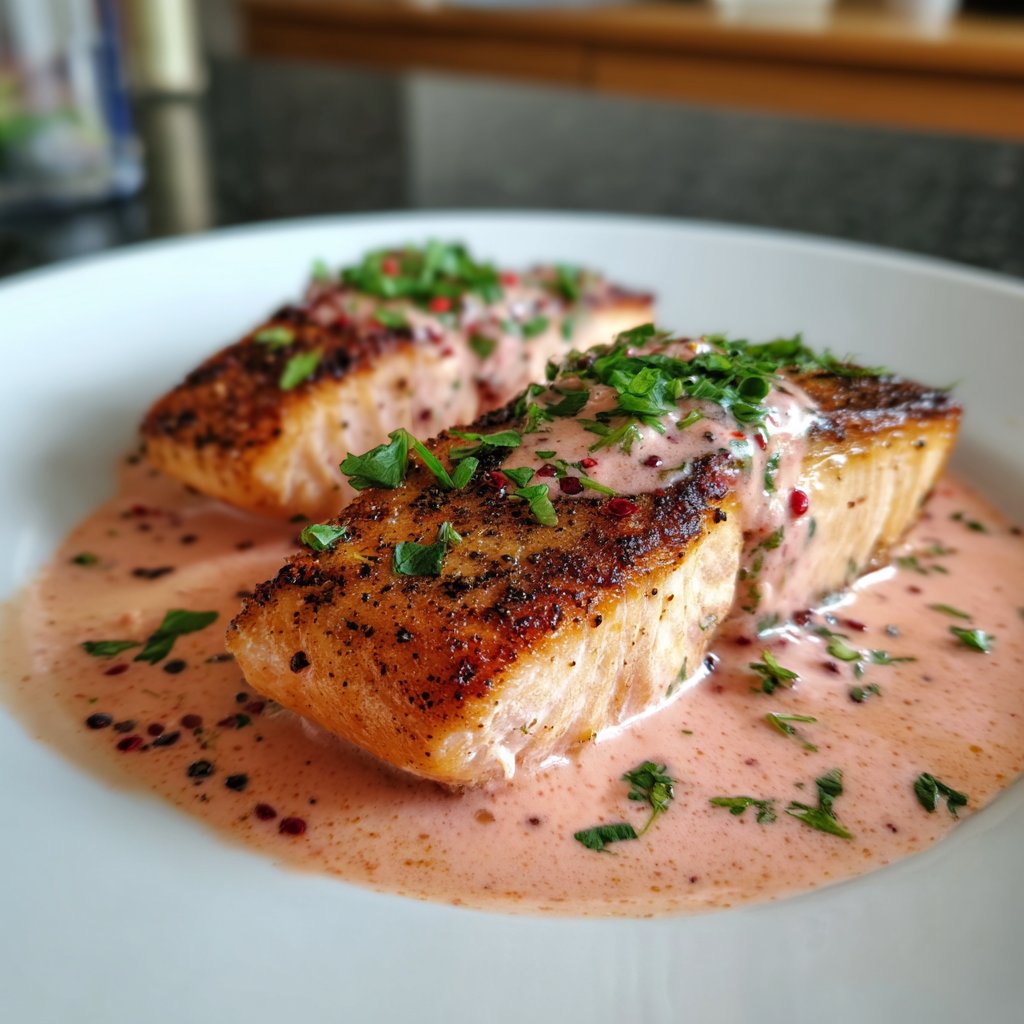 Lachs mit rosa Pfeffersauce